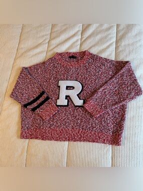 rag & bone red and white marled crewneck sweater with 'R' patch